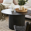 Black Round Coffee Table with Solid Wood Circle Pedestal Table