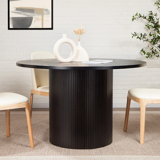 Round Fluted Pedestal Dining Table  Natural wood/ Black/ Walnut brown