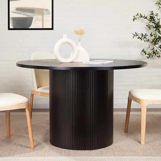 Round Fluted Pedestal Dining Table  Natural wood/ Black/ Walnut brown