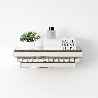 Mirrored Wall Shelf with Crystal Inlay - Modern MDF Mounted Storage