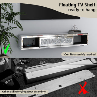 47 1/2" Mirrored Floating TV Shelf Crushed Diamonds Wall Mounted