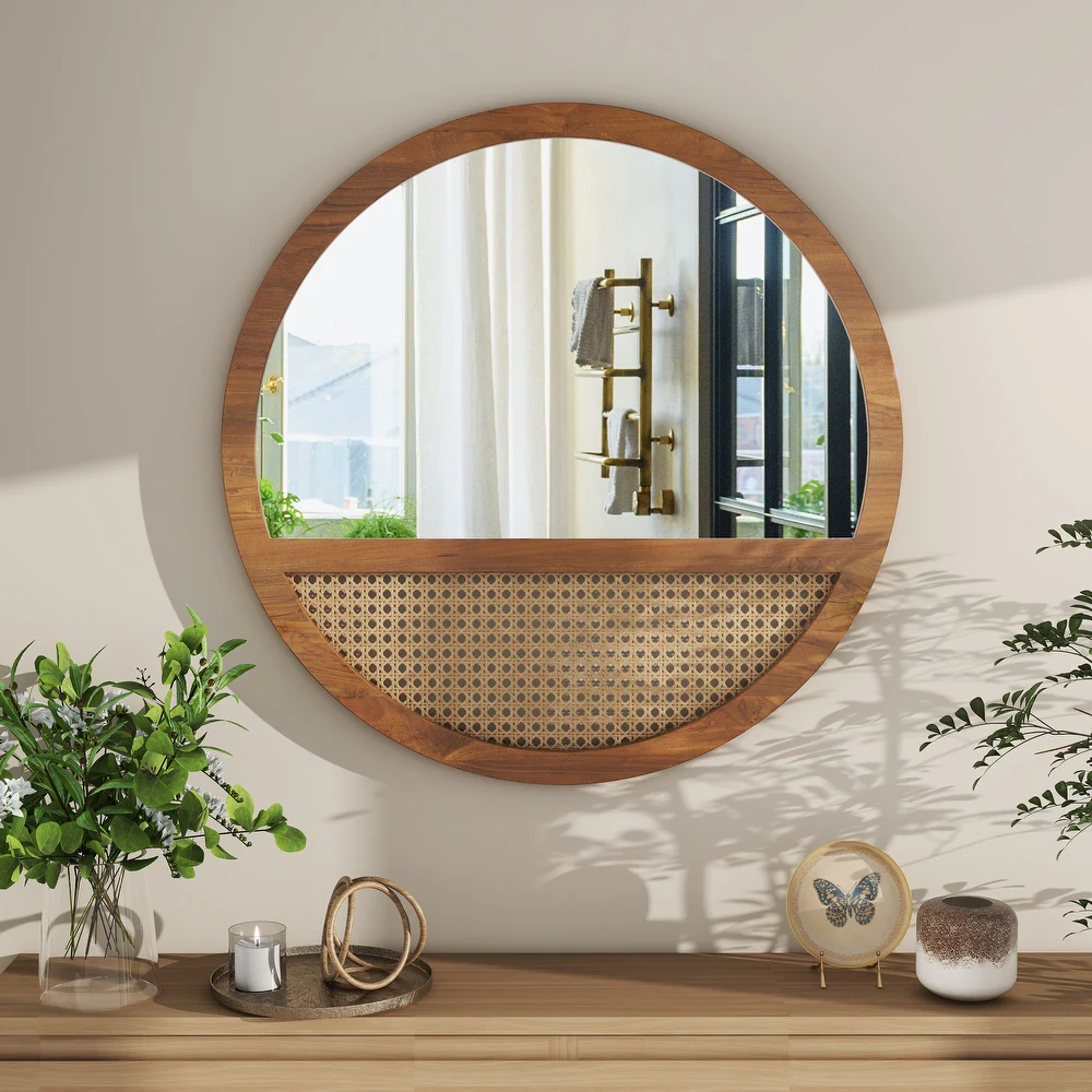 Rattan-Rundspiegel Boho Akzentwandspiegel