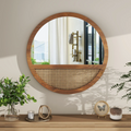 Rattan Round Mirror Bohemian Accent Wall Mirror