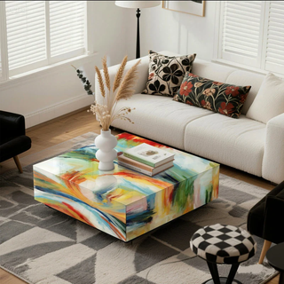 Square Modern Abstract Glass Coffee Table