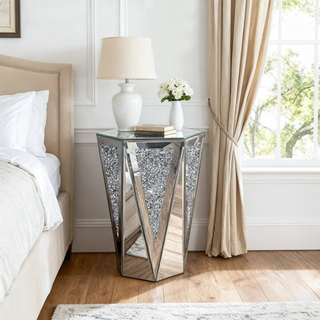 Hexagonal Mirror Top Crushed Diamond End Table