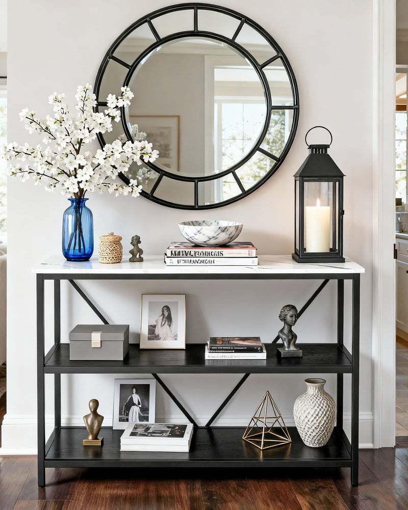 Modern Console Table with Marble-Inspired Top