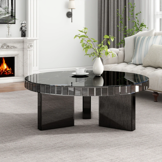 Black Mirrored Coffee Table with Marble Pattern
