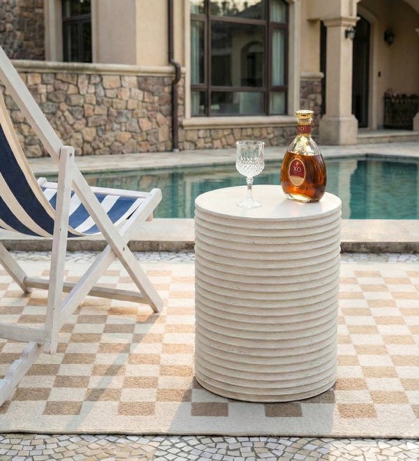 White Outdoor Ceramic Accent Table, Unique Garden Stool for Patio or Balcony