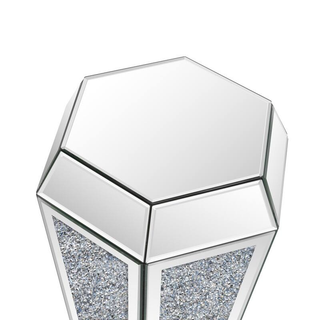 Hexagonal Mirror Top End Table with Crystal Inlay