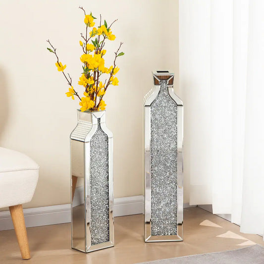 SHYFOY Tall Crushed Diamond Mirrored Floor Vases,Set of 2