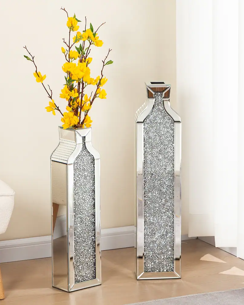 SHYFOY Tall Crushed Diamond Mirrored Floor Vases,Set of 2