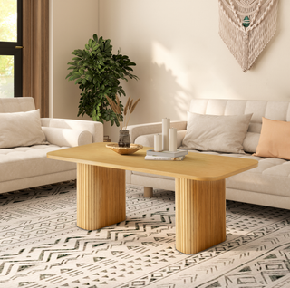 Modern Wooden Coffee Table with Ribbed Design