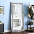 Floor Mirror, Glass Full Length Mirror with Crushed Diamond Frame