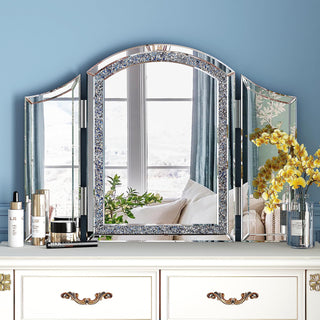 SHYFOY Trifold Mirror Vanity-Crushed Diamond 3 Way Mirror Bedrooms, Bathroom, Table top Mirror /SF-WM175