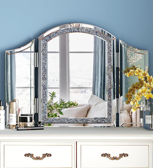 SHYFOY Trifold Mirror Vanity-Crushed Diamond 3 Way Mirror Bedrooms