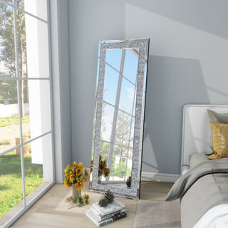 Rectangle Glass Mirror Accent Diamond Full Length Floor Mirror