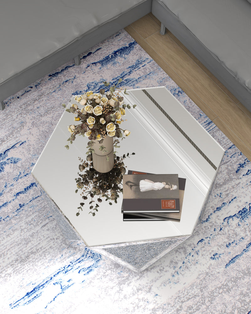 Luxury Mirrored Crystal Coffee Table with Geometric Glass Design