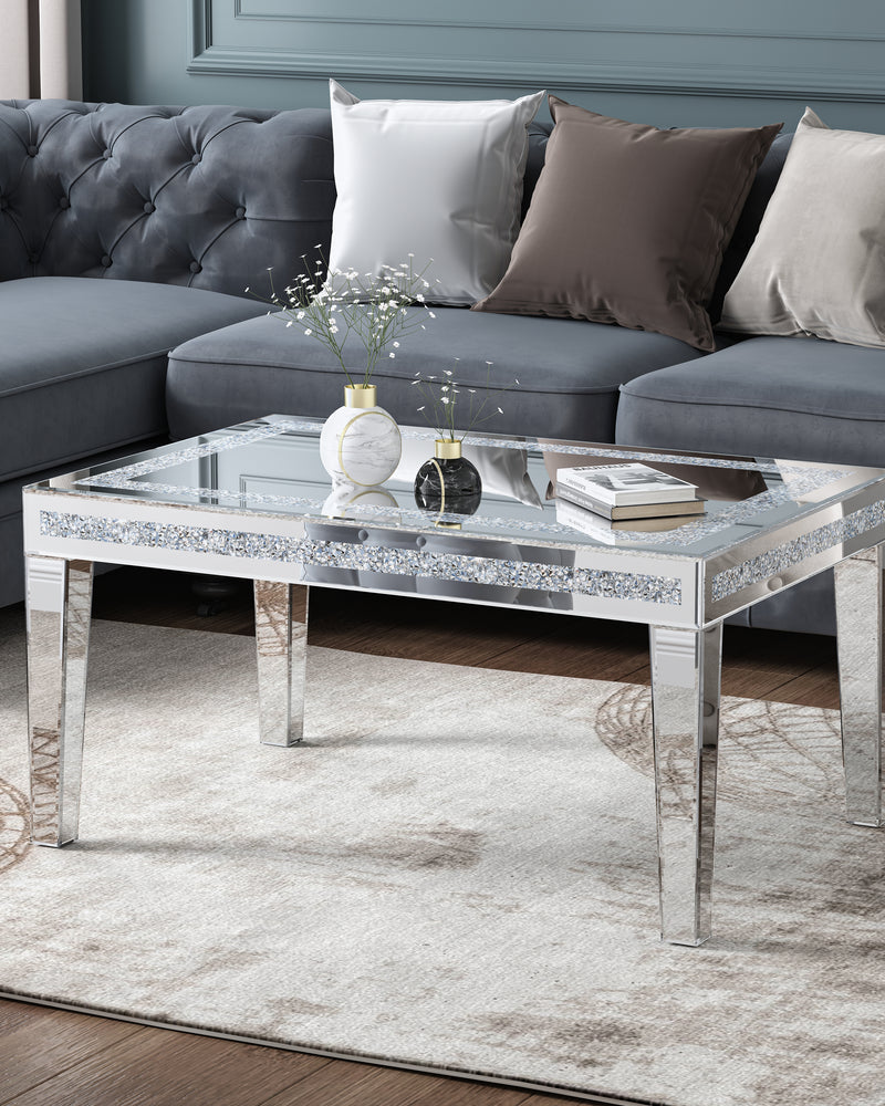 SHYFOY Coffee Table Mirrored with Crystals Inlay, Modern Contemporary  Coffee Table