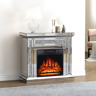 31.5'' W Electric Fireplace with Glass Mantel Surround, Crushed Diamonds inlay