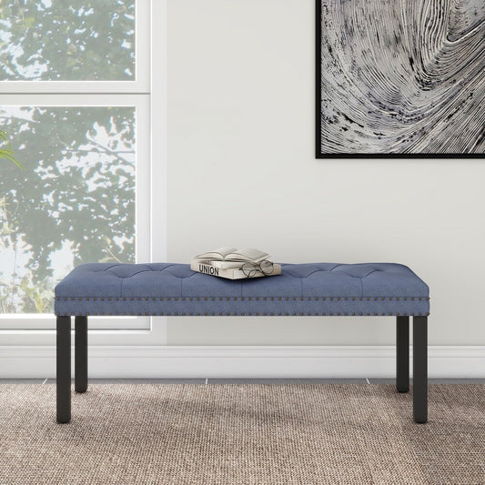 Velvet Upholstered Bench -Navy
