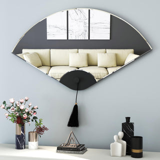 SHYFOY 32" x 18" Large Wall Mirror for Living Room Decor FanShaped Decorative