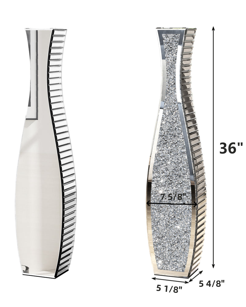 Crushed Diamond Floor Vase Silver Mirrored Tall Vases for Floor Large Crystal Decorative Glass Standing Vase