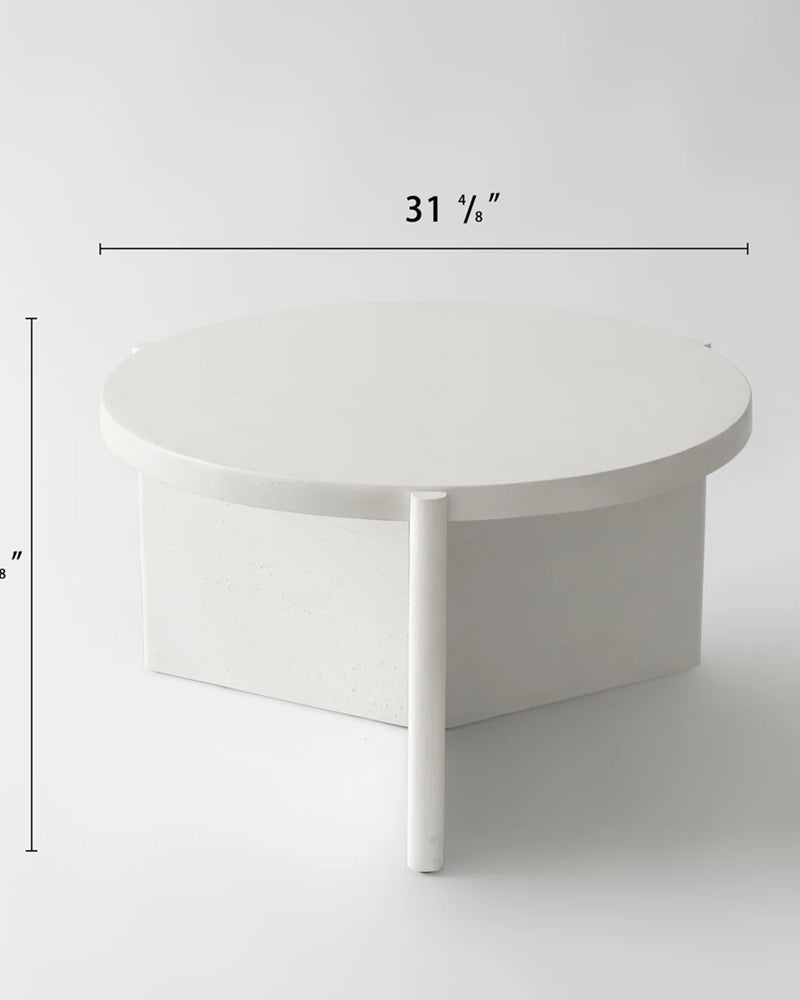 Modern Round White Coffee Table with Textured Finish Center Table