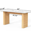 Marble Top Dining Table with Pedestal Grain Wood Base
