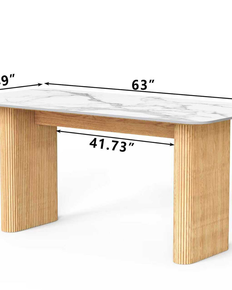 Marble Top Dining Table with Pedestal Grain Wood Base