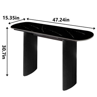 Black Marbled Wood Console Table Entryway Table with Fluted Base