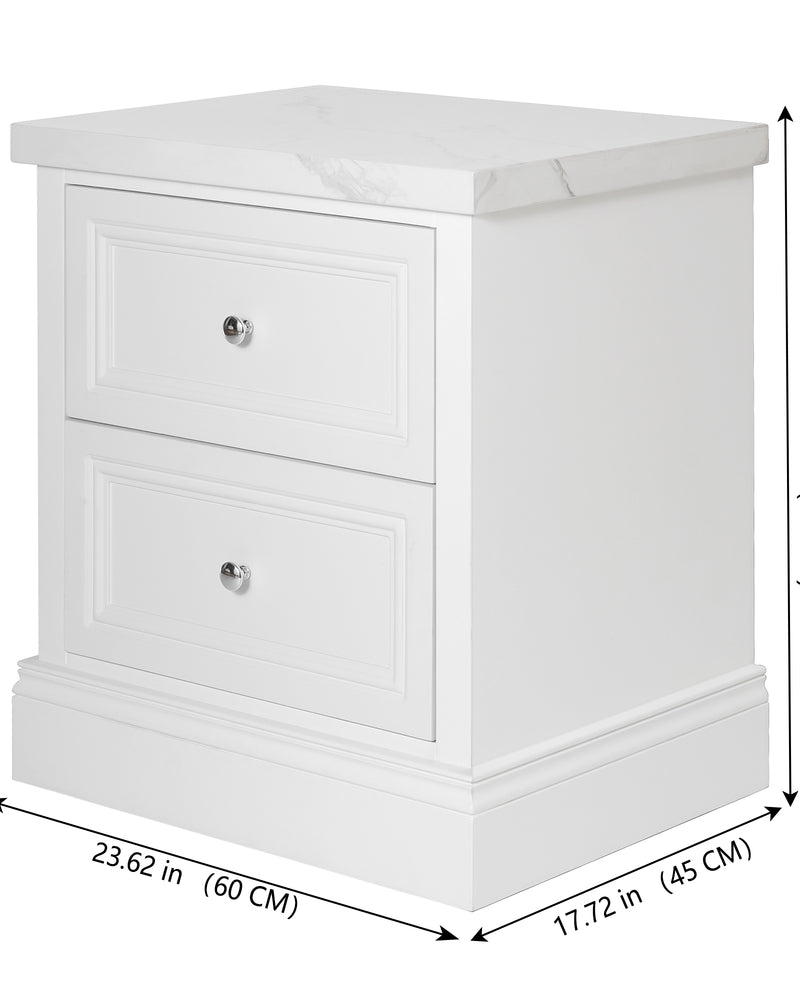 2-Drawer Nightstand with Faux Marble Top