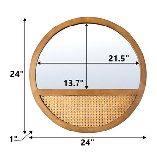 Rattan Round Mirror 24 Inch Bohemian Accent Wall Mirror