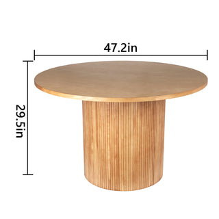 Oak Wood Round Fluted Pedestal Dining Table