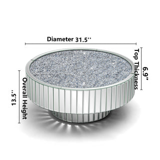 Mirrored Round Coffee Table Accent Table with Crushed Diamond