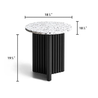 Modern Fluted Round Side Table with White Marble-look Top