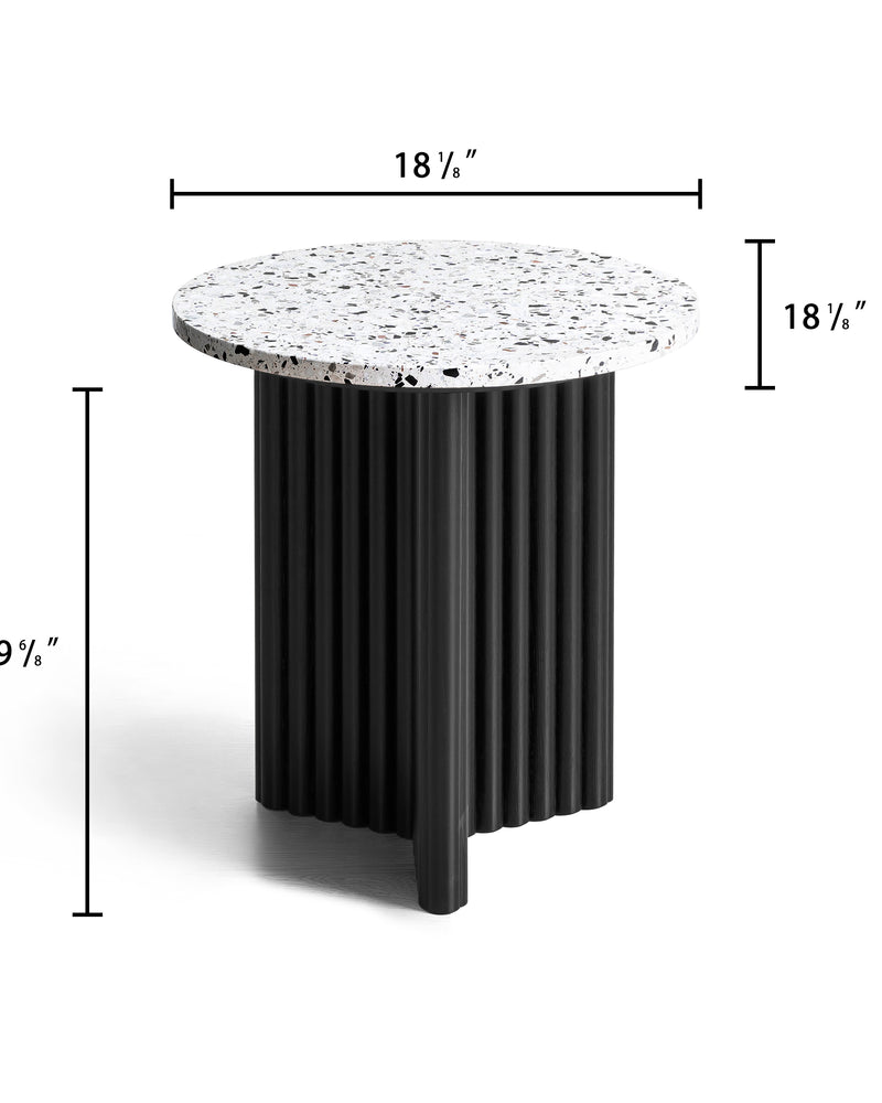 Modern Fluted Round Side Table with White Marble-look Top