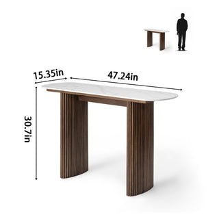 Walnut Marble Console Table Entryway Table with Fluted Base
