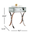 Mirrored Bedside Table with Stainless Steel,Silver Single Drawer Mirrored Night Table