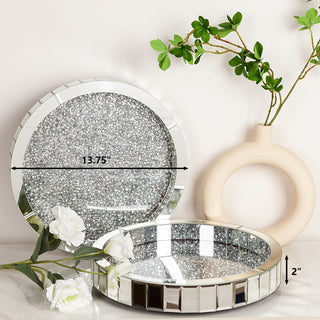 Luxury Round Glass Mirror Tray fills with Crushed Diamond