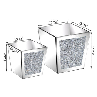 Silver Pot Planter crushed diamond vase ,Set of 2