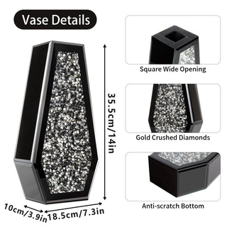Black Crushed Diamond Mirrored Flower Vases Home Decor