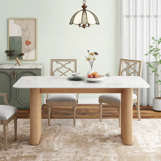 Marble Top Dining Table with Pedestal Grain Wood Base