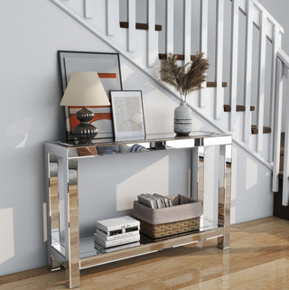 SHYFOY Modern Mirrored Crushed Diamond Console Table with Storage Shelf /SF-CT200
