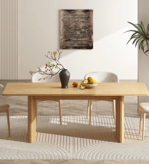 Beige  Modern Rectangular Extendable Dining Table