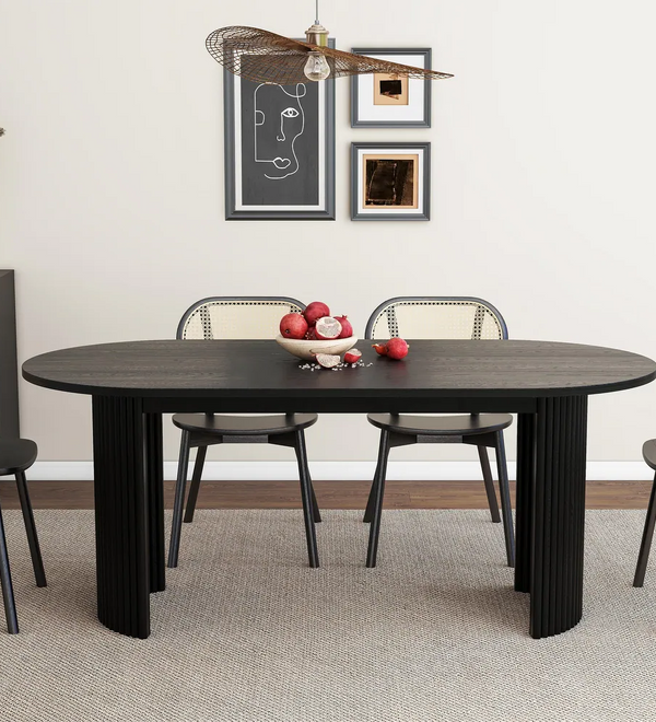 Black Modern Solid Wood Oval Dining Table