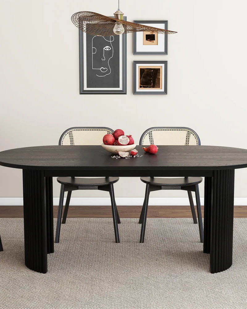 Black Modern Solid Wood Oval Dining Table