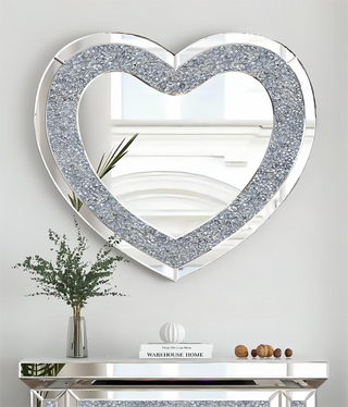 SHYFOY Heart Mirror for Wall Decor, Large Heart-Shape Wall Mirrors Crushed Diamond