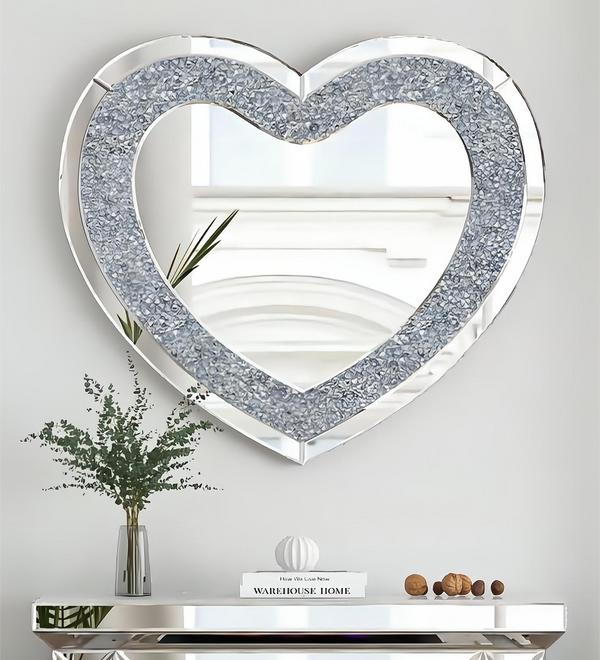 SHYFOY Heart Mirror for Wall Decor, Large Heart-Shape Wall Mirrors Crushed Diamond