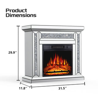 31.5'' W Electric Fireplace with Glass Mantel Surround, Crushed Diamonds inlay