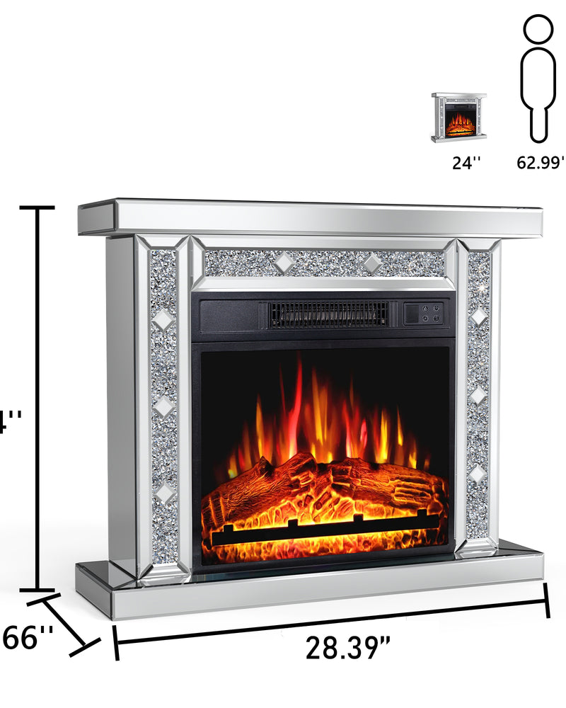 Mirrored Electric Fireplace, Fireplace Mantel Freestanding Heater Firebox with Remote Control